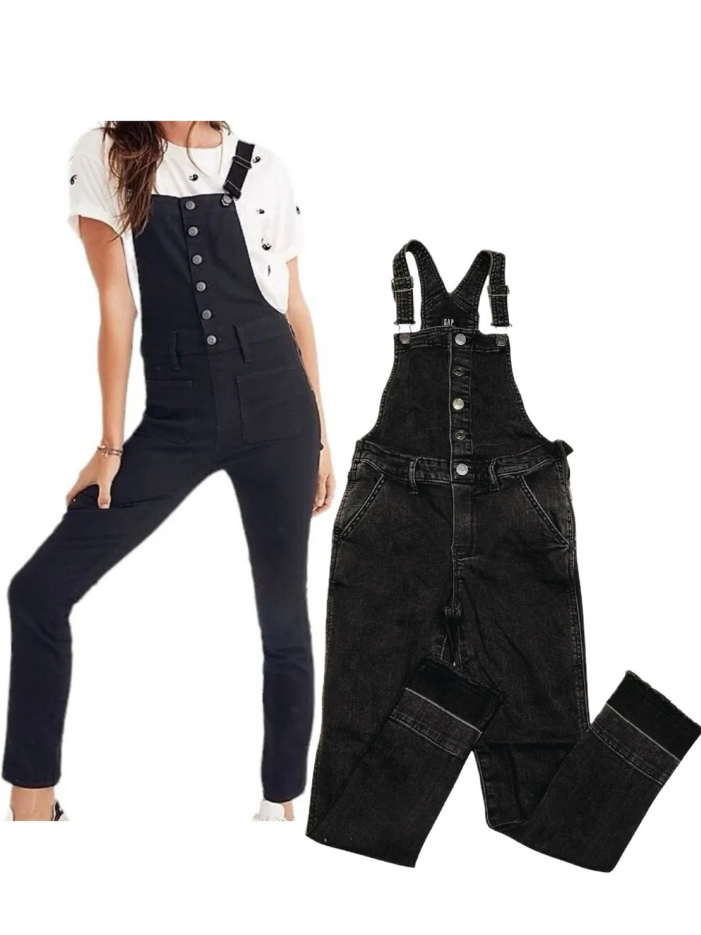 GAP Black Kids Denim Overalls with Front Buttons‎